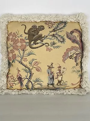 Monkey Throw Pillow Asian Fringed Designer Grand Millennial • $25