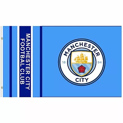 New Official Giant Manchester City Football Crest Premier League Flag 5ft X 3ft • £8.99