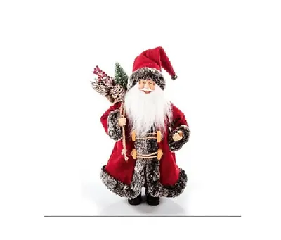 Standing Santa Figure Luxury Coat - 30cm Father Christmas Decoration Red Xmas • £19.99