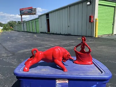 Bull And Matador Figures Red - Orange Ceramic Pottery Unique Fighting Vtg • $200