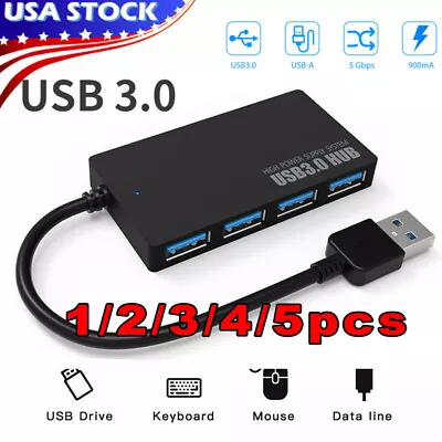 USB 3.0 Hub 4-Port Adapter Charger Data Slim Super Speed PC Mac Laptop Desktop • $5.99