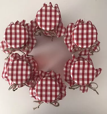 £2.50 • Buy 6 Homemade Red Gingham Fabric Jam Jar Covers/jam Jar Toppers, Labels Bands Ties