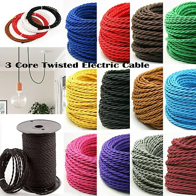 3 Core Twisted Fabric Cable Vintage Electric Fabric Wire Flexible Cord 0.75mm • £2.09
