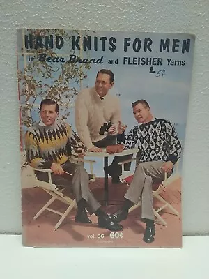 Vintage SC Book Hand Knits For Men Bear Brand Fleisher Yarns 1961 Sweater MCM • $12.22