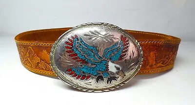 SSI Belt Buckle Native American Eagle In Turquoise Stones • $39