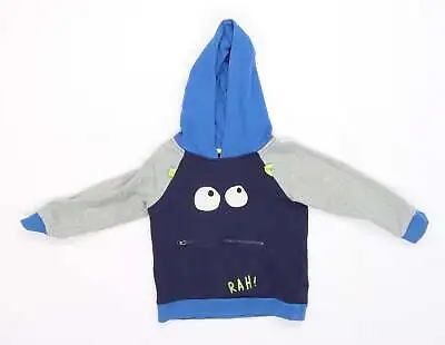 Blue Zoo Boys Blue Cotton Pullover Hoodie Size 2-3 Years • £3.15
