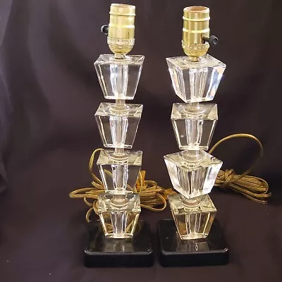 Table Lamps Hollywood Regency Mid Century Glass Crystal Blocks Boudoir Vintage  • $205.75