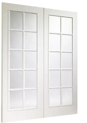 Internal Portobello Pair Pre-Finished White Rebated Door With Clear Glass • £164.99