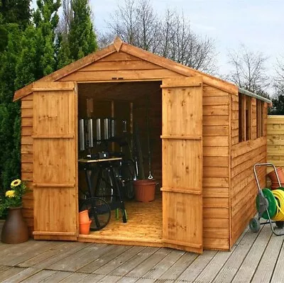 12x8 WOODEN GARDEN SHED APEX ROOF FELT WINDOW FLOOR DOUBLE DOOR STORAGE 12ft 8ft • £759.94