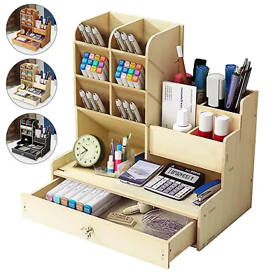 £11.79 • Buy Wooden Pen Pencil Storage Holder Office Study Desk Organizer Table Box Tidy Case