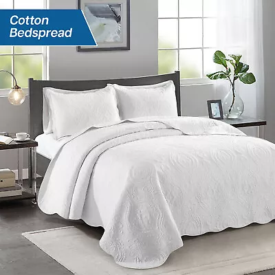 Quilted Embossed Bedspread 3 Piece Bedding Set Cotton Feel Bed Throw Double King • £36.54