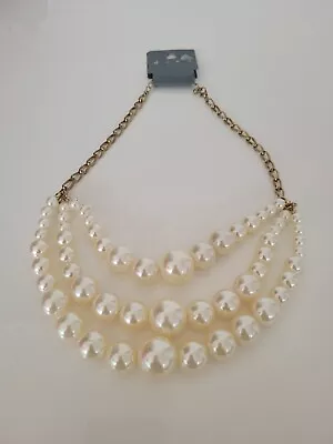New Miss Selfridge Luxury 3 Stranded Faux White Pearl Bib Statement Necklace • £29.99