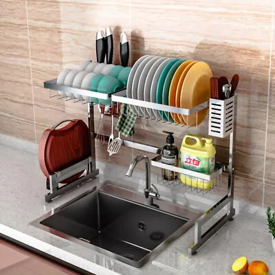 Over The Sink Dish Drying Rack Kitchen 2 Tiers Tableware Drying Drainer Shelf • $39.87