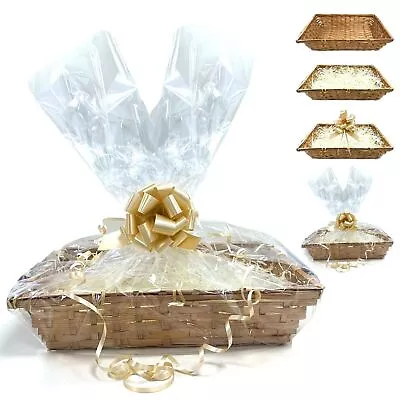 1x DIY Make Your Own Hamper Wicker Gift Basket Box Kit With Shred+Cellophane+Bow • £10.99