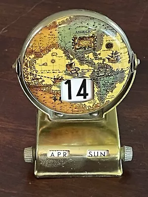 VTG MCM World Globe Perpetual  Flip Date Desk Calendar Metal • $30