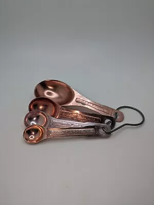 Vtg Copper Toned Aluminum Metal Nesting Oval Measuring Spoons With Ring Set Of 4 • $8.99