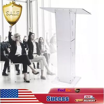 $180.01 • Buy Clear Church Lectern Transparent Acrylic Podium W/Storage Board Portable Durable