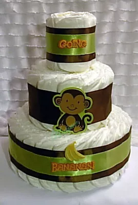 L@@K-Going Bananas Green/Brown Monkey Diaper Cake Unisex Baby Shower Centerpiece • $25