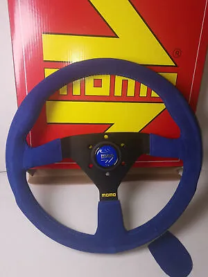  MOMO MC Classic 350mm 14' Blue Suede Leather Sport Steering Wheel Thicked Spoke • $97.23