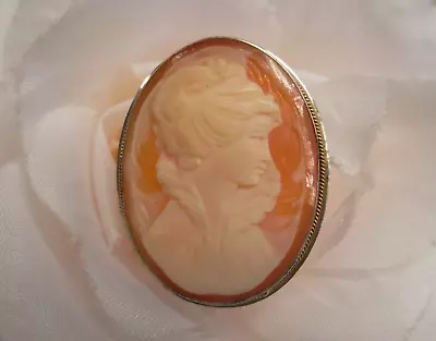 Vintage Estate Shell Carved Cameo Brooch Pin Pendant Fine 800 Silver • $25