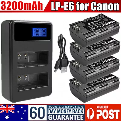 2/4x 3200mAh LP-E6 Battery /USB Charger For Canon EOS 5D Mark III 80D 70D 7D 60D • $76.99