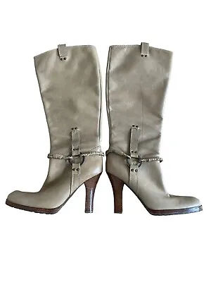 GUESS Detroit Vintage Saddle Tan Leather High Heeled Boots Size 7.5 • $40