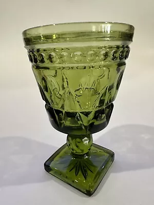 Vintage Colony Park Lane 70s Green Indiana Glass Goblet 4.5” Single Glass 4oz. • $10.99