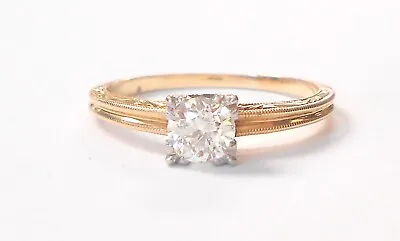 VS2 .45ct Mine Cut Diamond Solitaire Palladium 14K Gold Ring 7.5 Ornate Etched • $699