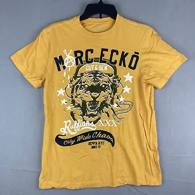 Marc Ecko Shirt Mens Small Yellow Black Cut N Sew Short Sleeve Graphic Tee • $16.49