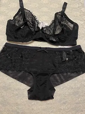 La Perla Kiss Kiss Collection 32E S Bra Shorty Panty Set Black 32DD • $139.99