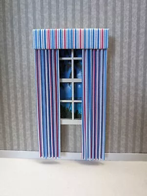 Candy Blue & Pink Stripe Dollhouse Curtains 1:12 Scale • $9.95