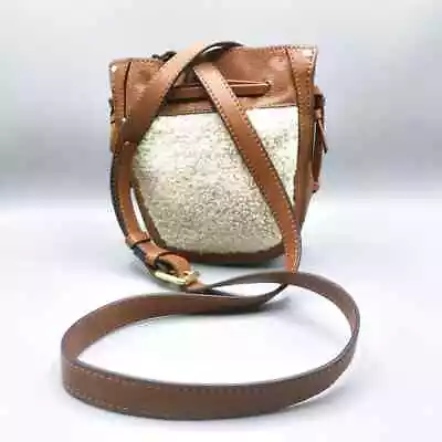Crown Vintage Small Leather Faux Sherpa Drawstring Bucket Crossbody • $40.69