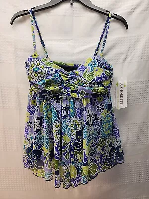 A Shore Fit Bathing Suit Top Womens Size 10 Built In Bra Adustable Straps Floral • $16