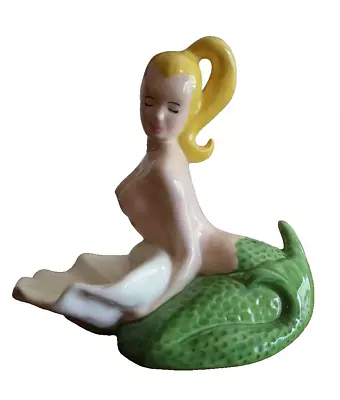 Vintage Ceramic Hand Painted Risque Nude Mermaid Figurine Trinket Soap Dish 8  • $80