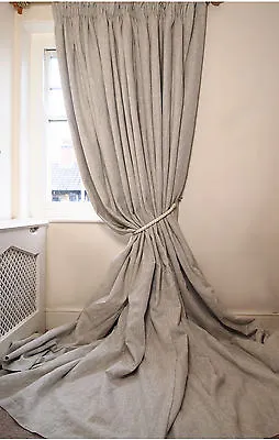 One Pair Lux 100% Linen Interlined Lined BESPOKE 3.05m LONG 2.80m Wide CURTAINS • £369