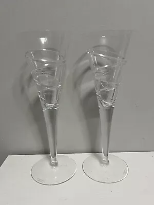 A Pair (2) Jasper Conran Wedgwood Crystal AURA Pattern Crystal Champagne Flutes • £106.01