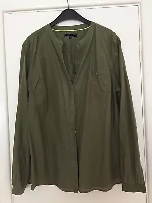 Tommy Hilfiger Olive Green Shirt / Blouse 14 Mandarin Collar Long Sleeve   Gc • £4.99