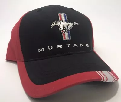 Ford Mustang Hat / Cap - Black & Red W/ Tri Bar Pony Emblem & Racing Stripe • $19.99