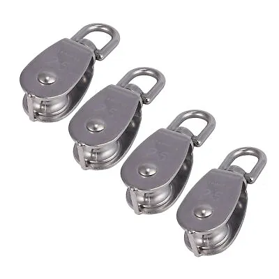 4X Heavy Duty Single Pulley Block Wheel Swivel Lifting Rope M25 Stainless Steel • £15.99