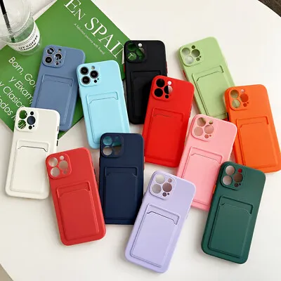 $7.39 • Buy Card Slot Case For IPhone 14 13 12 11 Pro X XR XS Max Shockproof Silicone Cover