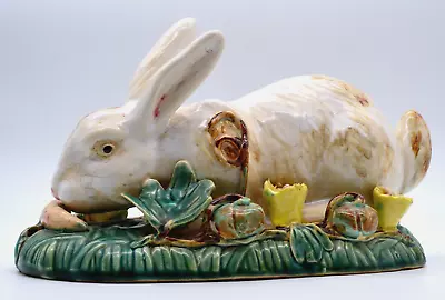 Antique Majolica Art Pottery Bunny Rabbit Flower Vine Centerpiece Sculpture 12  • $98.70