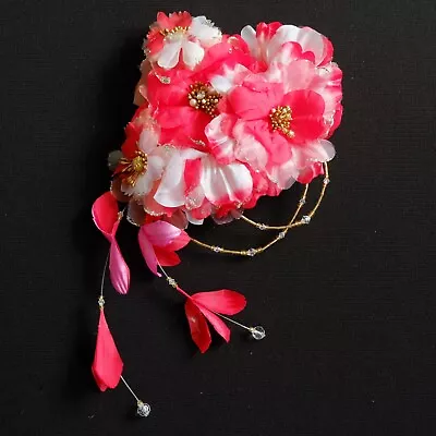 Beautiful Japanese Vintage Hair Decoration  Red Floral Accessary • £15