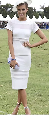 $90 • Buy SCANLAN THEODORE Dress Size Sml / Med Off White Sheer Panel Short Sleeve