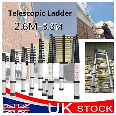 Heavy Duty Multi-Purpose Folding Aluminium Telescopic Ladder Extendable 2.6-3.8M • £43.97