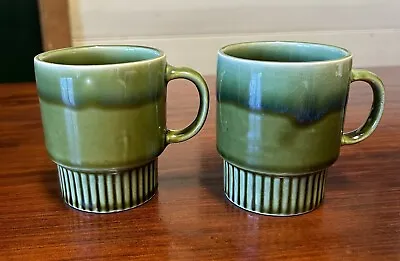 Vintage Retro Drip Glaze Green Coloured Stackable Mugs X 2 • $20