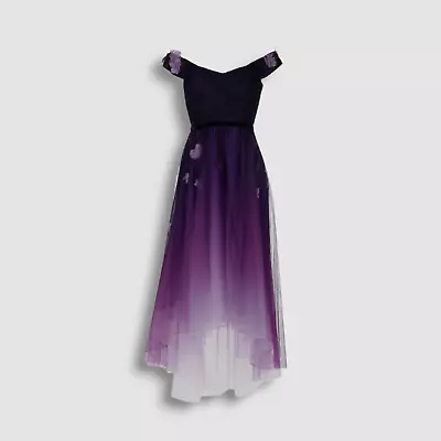 $795 Marchesa Notte Women Purple Ombre Floral Off-Shoulder A-Line Dress Size 6 • $254.78