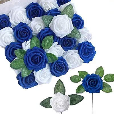 Artificial Flowers 25pcs Fake Navy Blue White Roses For DIY Wedding Bouquets ... • $24.44