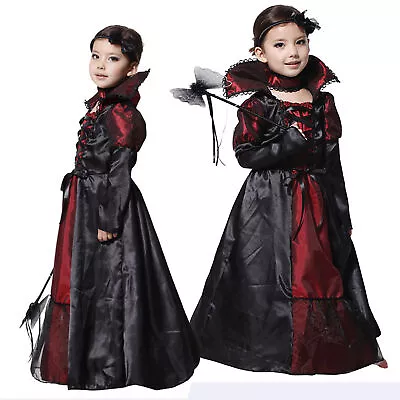 Halloween Kids Girls Vampire Dracula Queen Cosplay Costume Vampiress Fancy Dress • £13.33