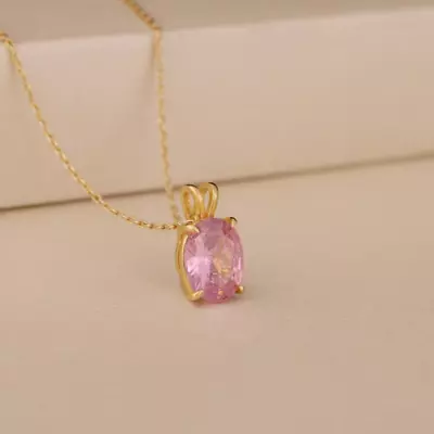 Lab Created Pink Sapphire 14K Yellow Gold Plated Women's Pendant 1.00Ct Oval Cut • $50.39