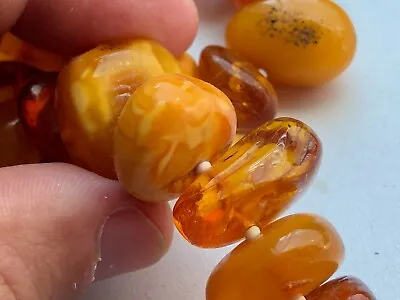 94gr Antique Egg Yolk Butterscotch Kahraman Amber Beads Necklace • $285